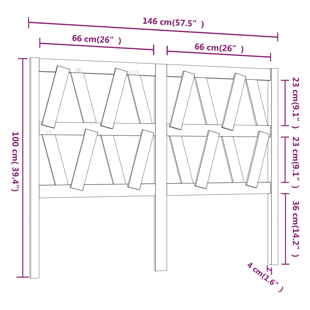 Tête de lit Gris 146x4x100 cm Bois massif de pin Têtes et pieds de lit vidaXL   