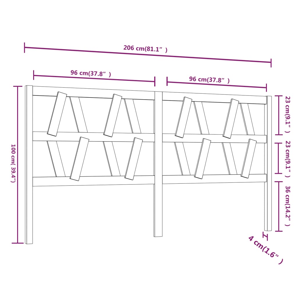 Tête de lit 206x4x100 cm Bois massif de pin Têtes et pieds de lit vidaXL   