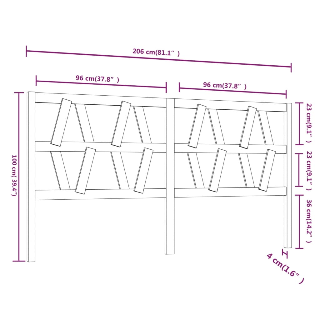 Tête de lit Blanc 206x4x100 cm Bois massif de pin Têtes et pieds de lit vidaXL   