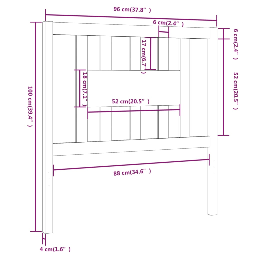 Tête de lit 96x4x100 cm Bois massif de pin Têtes et pieds de lit vidaXL   