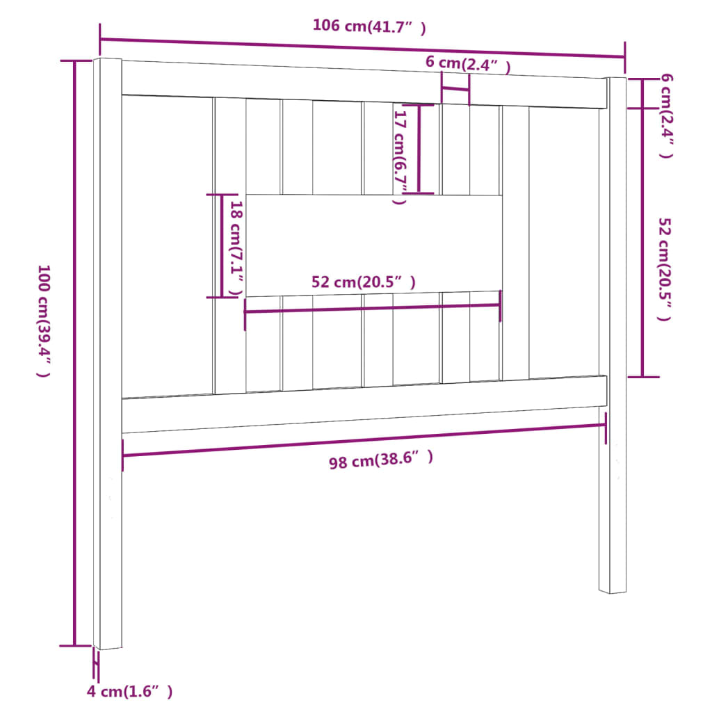 Tête de lit 106x4x100 cm Bois massif de pin Têtes et pieds de lit vidaXL   