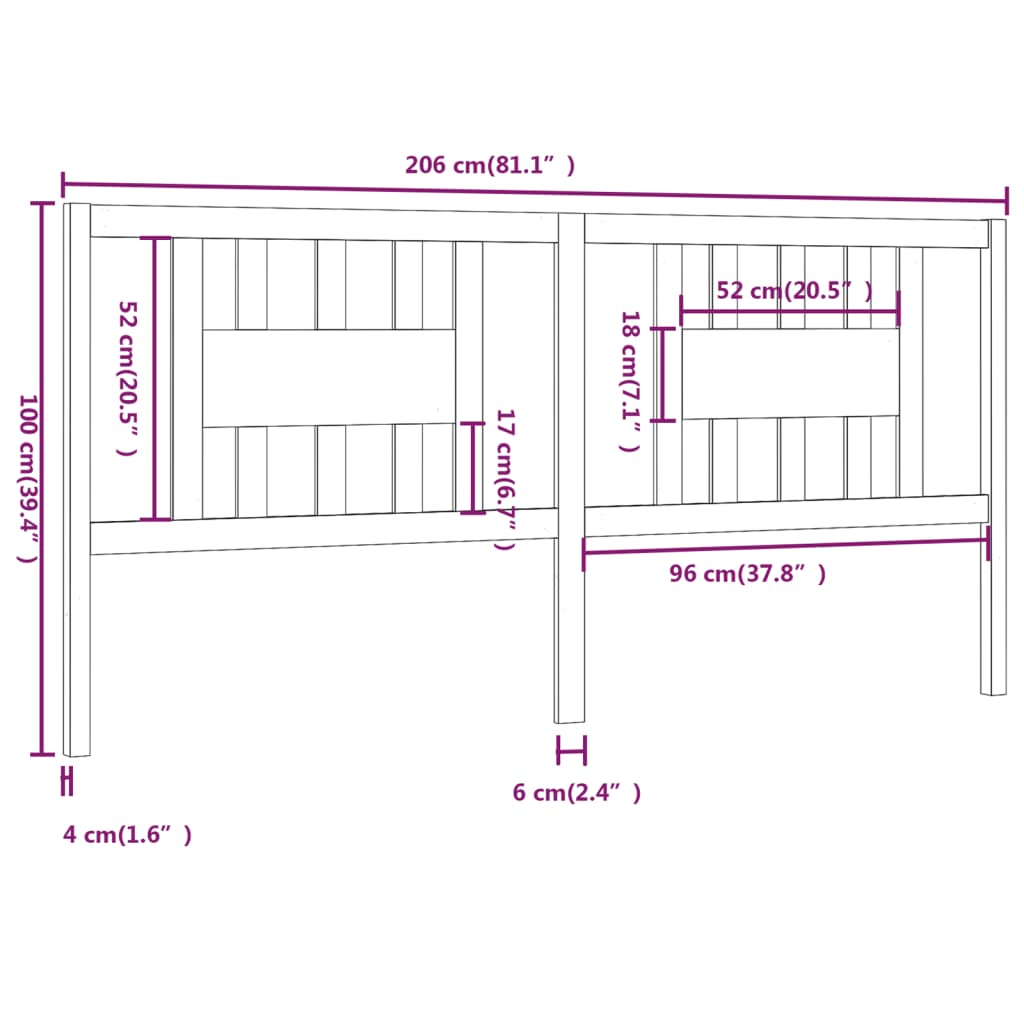 Tête de lit 206x4x100 cm Bois massif de pin Têtes et pieds de lit vidaXL   