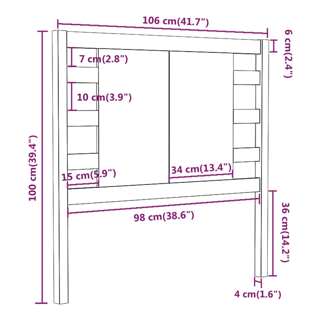 Tête de lit Gris 106x4x100 cm Bois massif de pin Têtes et pieds de lit vidaXL   