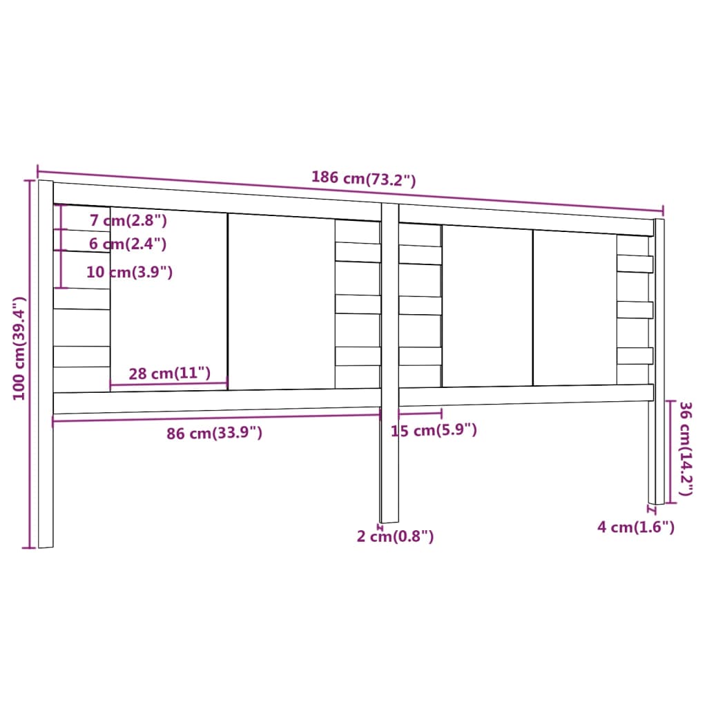 Tête de lit Marron miel 186x4x100 cm Bois massif de pin Têtes et pieds de lit vidaXL   