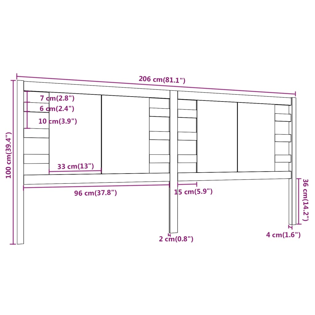 Tête de lit Marron miel 206x4x100 cm Bois massif de pin Têtes et pieds de lit vidaXL   