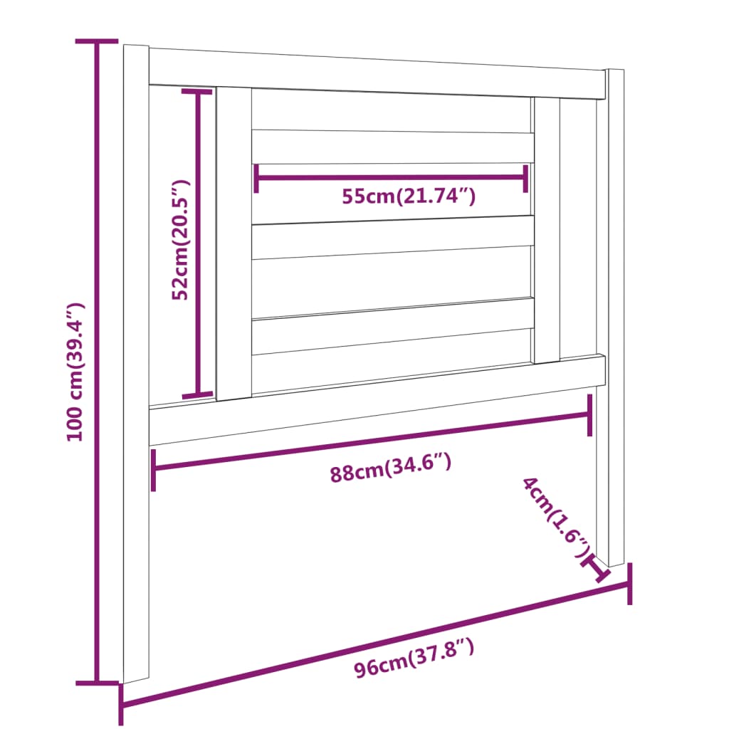 Tête de lit Gris 96x4x100 cm Bois massif de pin Têtes et pieds de lit vidaXL   