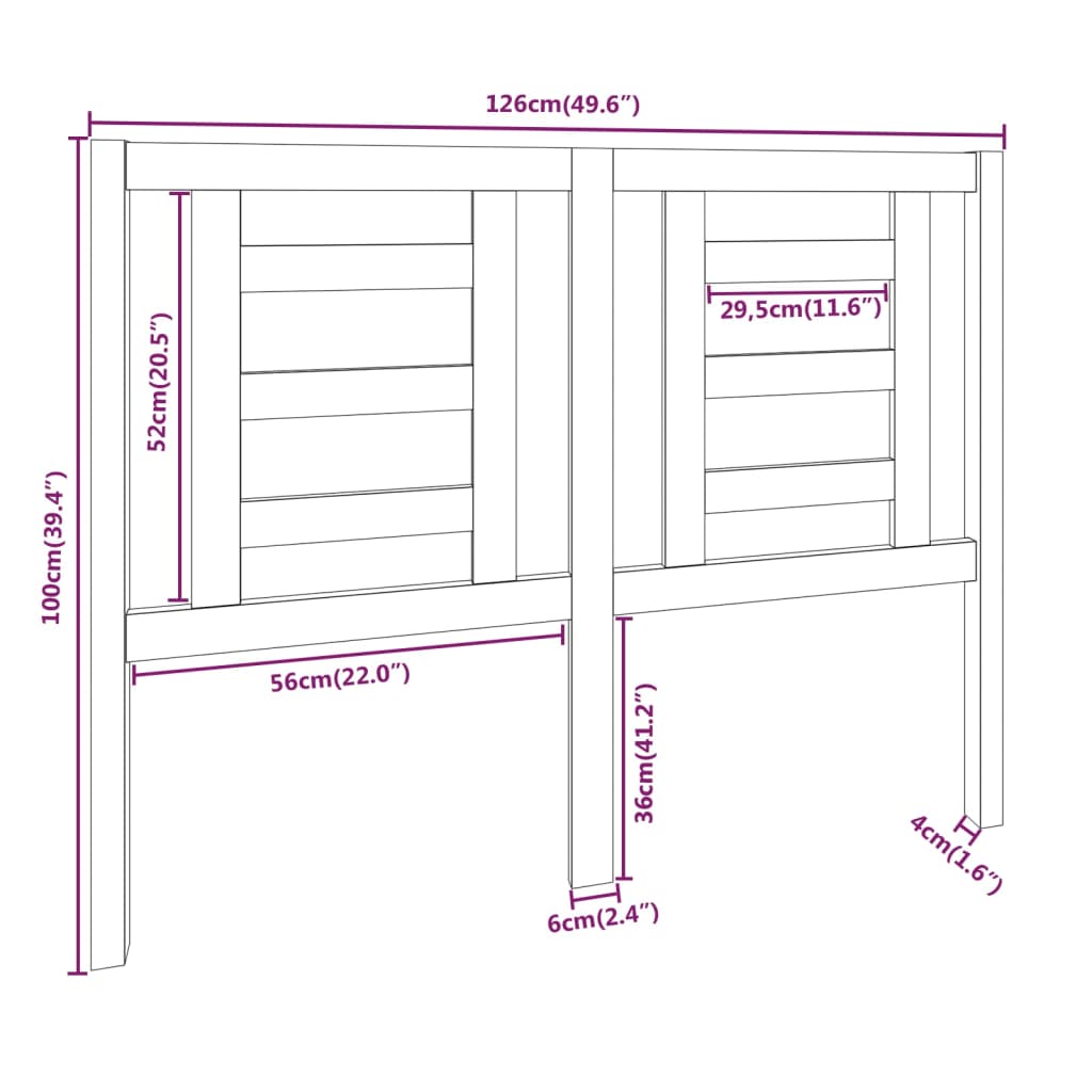 Tête de lit Gris 126x4x100 cm Bois massif de pin Têtes et pieds de lit vidaXL   