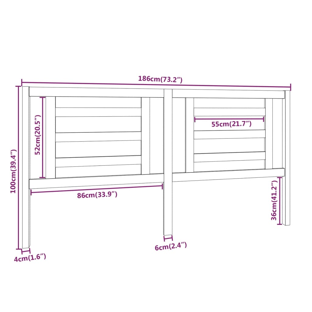 Tête de lit Blanc 186x4x100 cm Bois de pin massif Têtes et pieds de lit vidaXL   