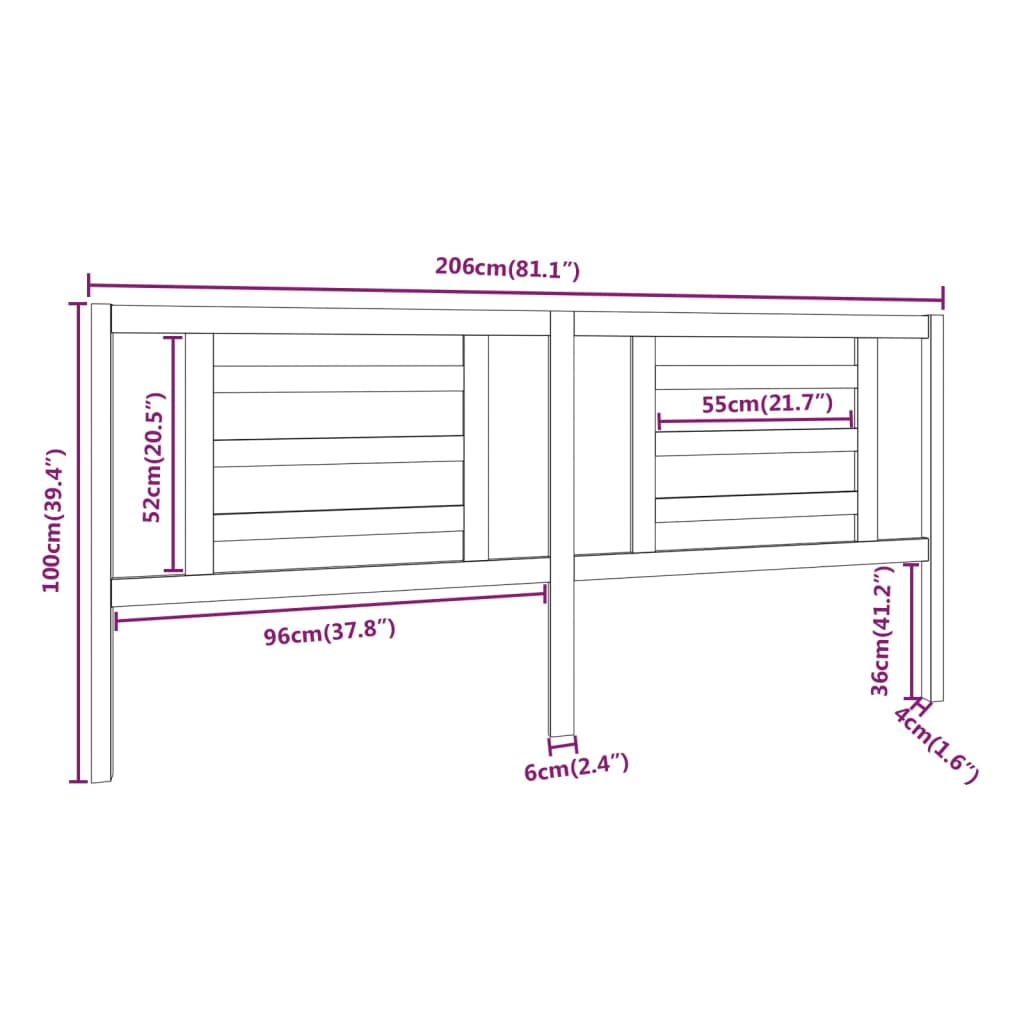 Tête de lit 206x4x100 cm Bois massif de pin Têtes et pieds de lit vidaXL   