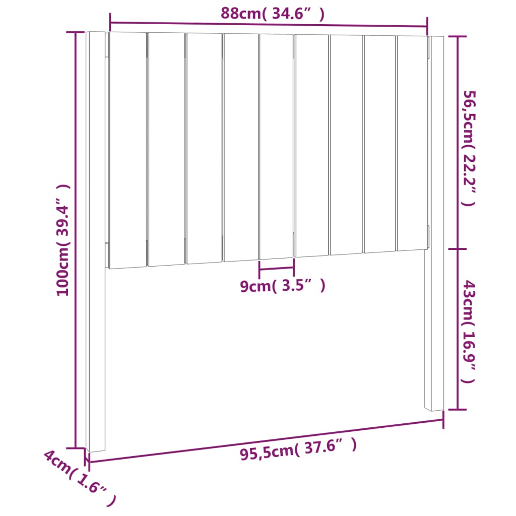 Tête de lit Noir 95,5x4x100 cm Bois massif de pin Têtes et pieds de lit vidaXL   