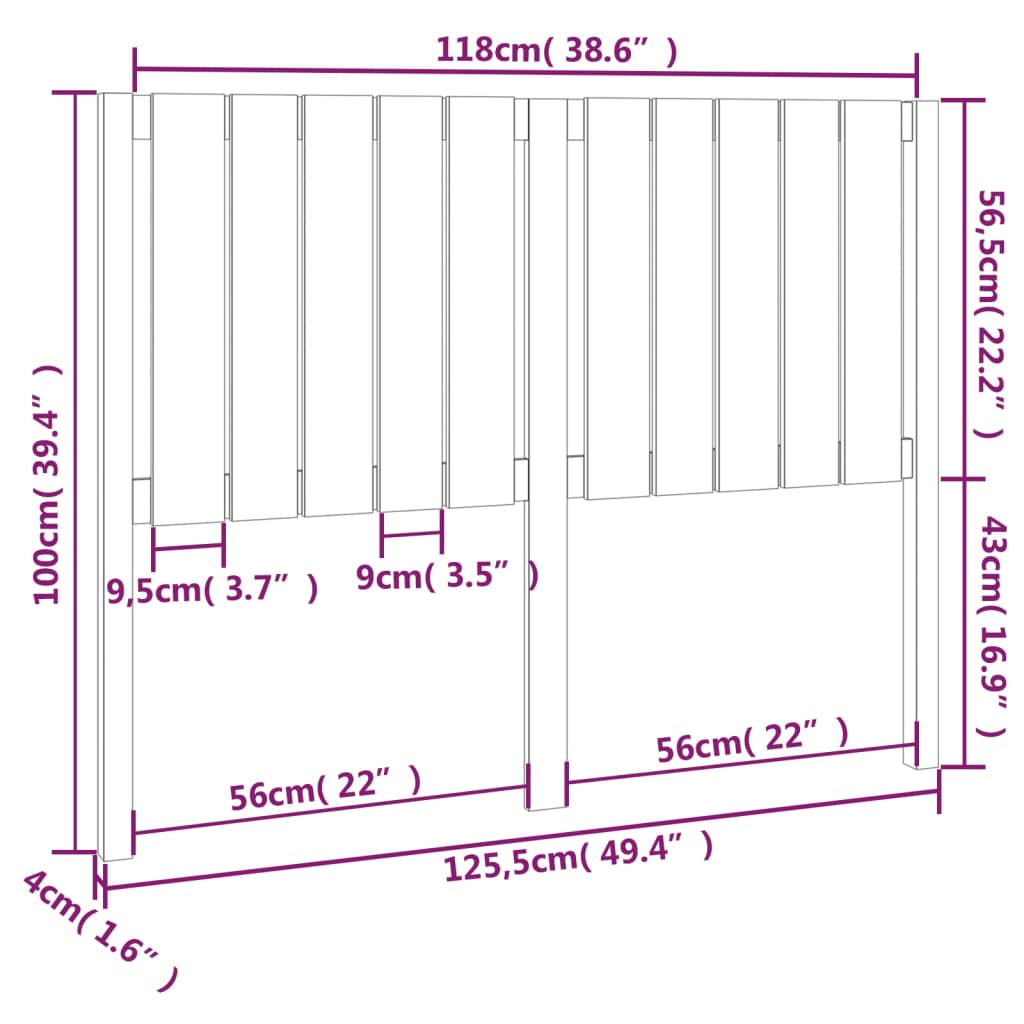 Tête de lit 125,5x4x100 cm Bois massif de pin Têtes et pieds de lit vidaXL   