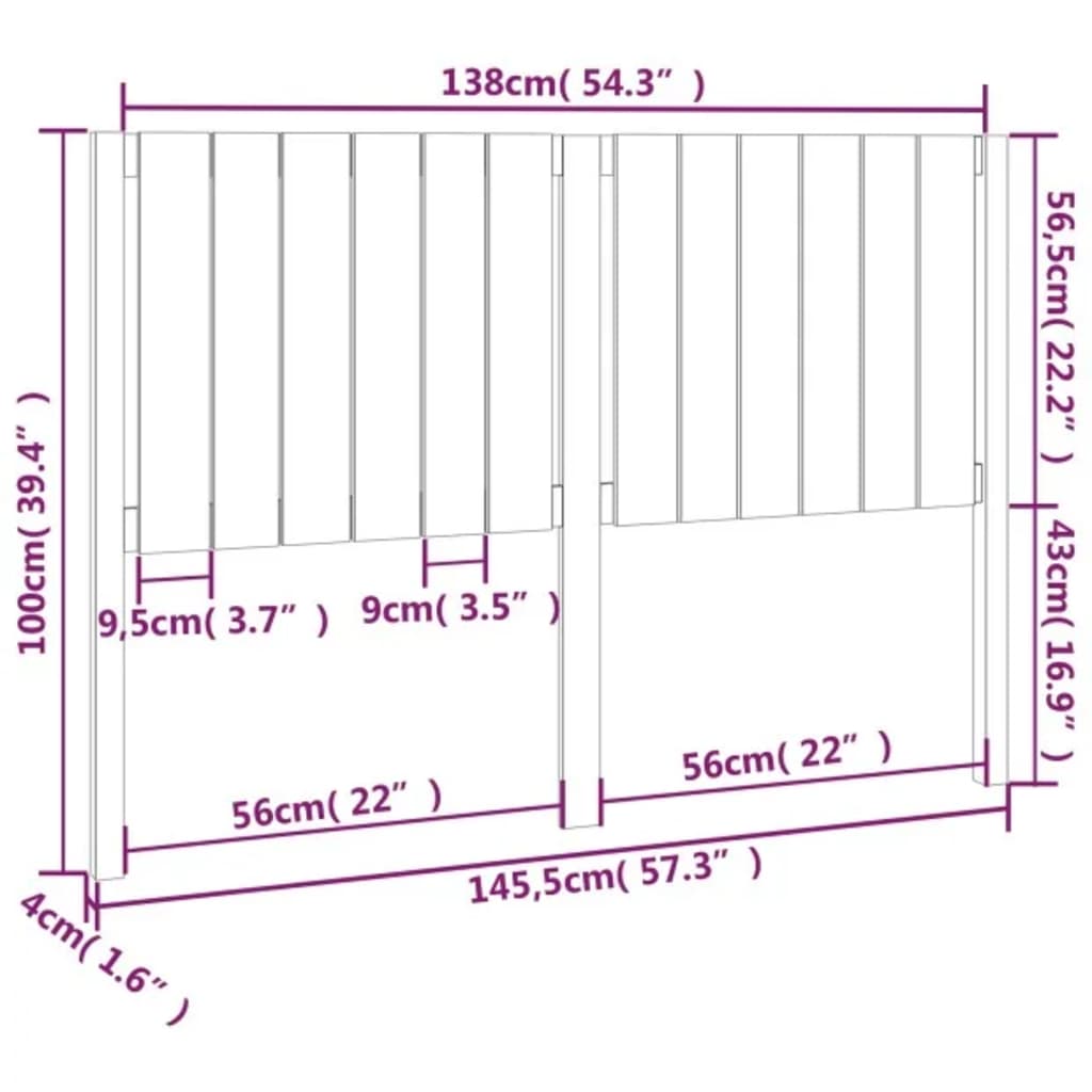 Tête de lit Blanc 145,5x4x100 cm Bois massif de pin Têtes et pieds de lit vidaXL   