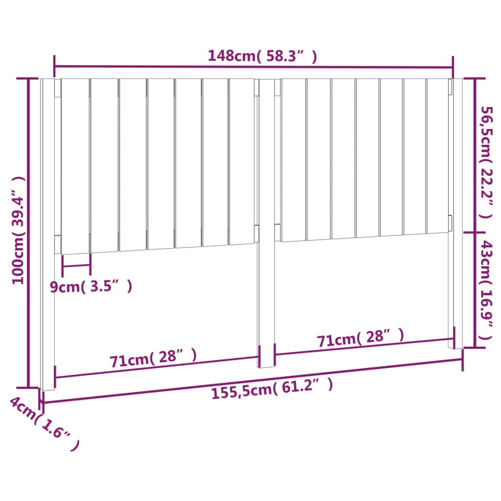 Tête de lit Gris 155,5x4x100 cm Bois massif de pin Têtes et pieds de lit vidaXL   