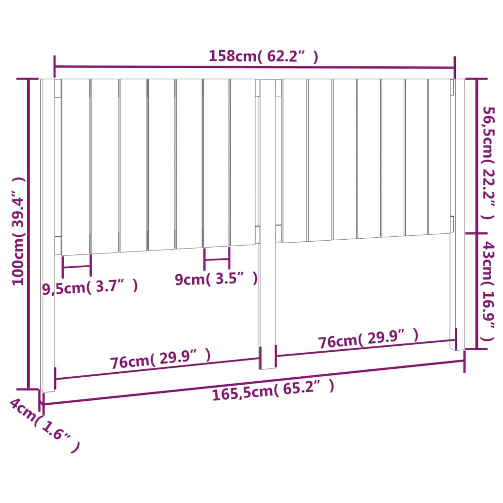 Tête de lit 165,5x4x100 cm Bois massif de pin Têtes et pieds de lit vidaXL   