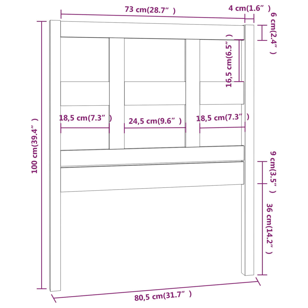 Tête de lit Blanc 80,5x4x100 cm Bois massif de pin Têtes et pieds de lit vidaXL   