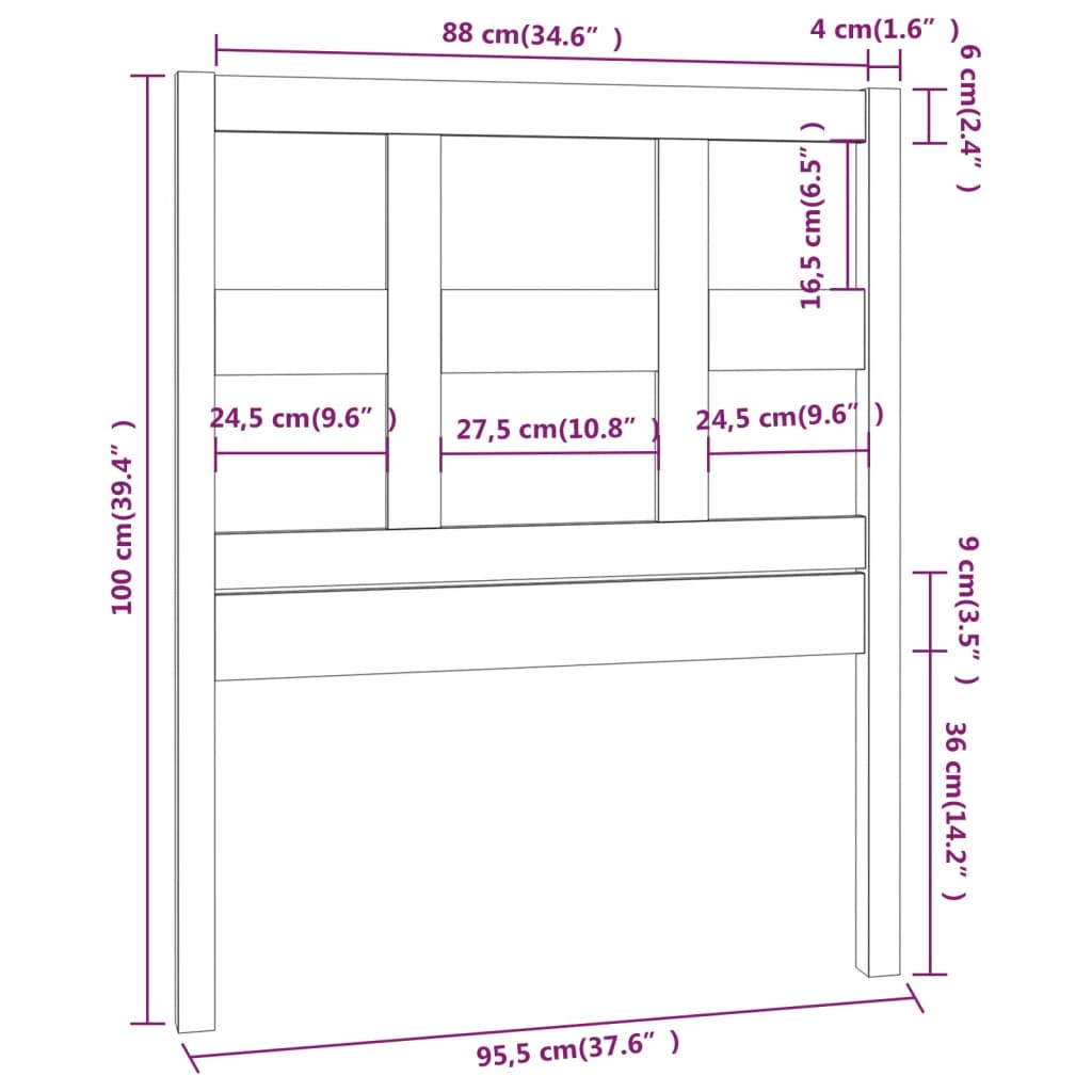 Tête de lit 95,5x4x100 cm Bois massif de pin Têtes et pieds de lit vidaXL   