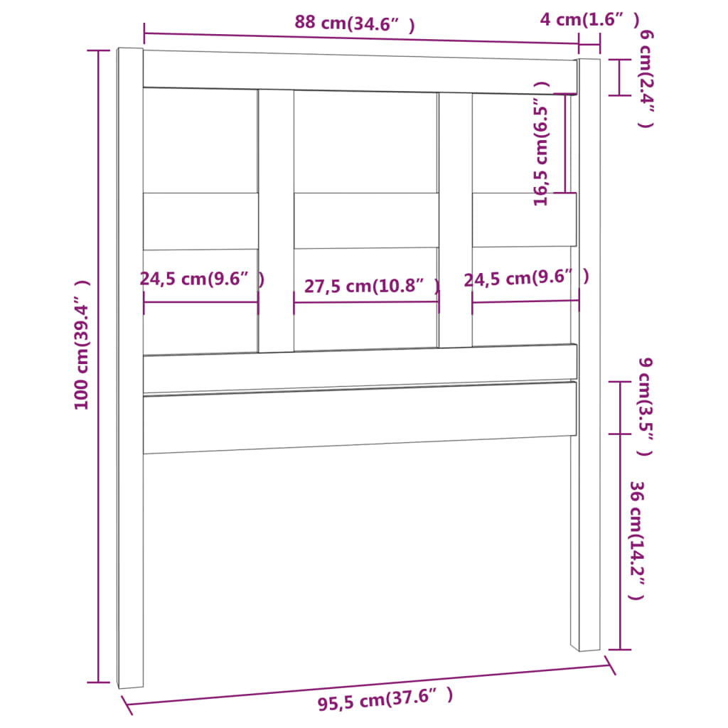 Tête de lit Blanc 95,5x4x100 cm Bois massif de pin Têtes et pieds de lit vidaXL   