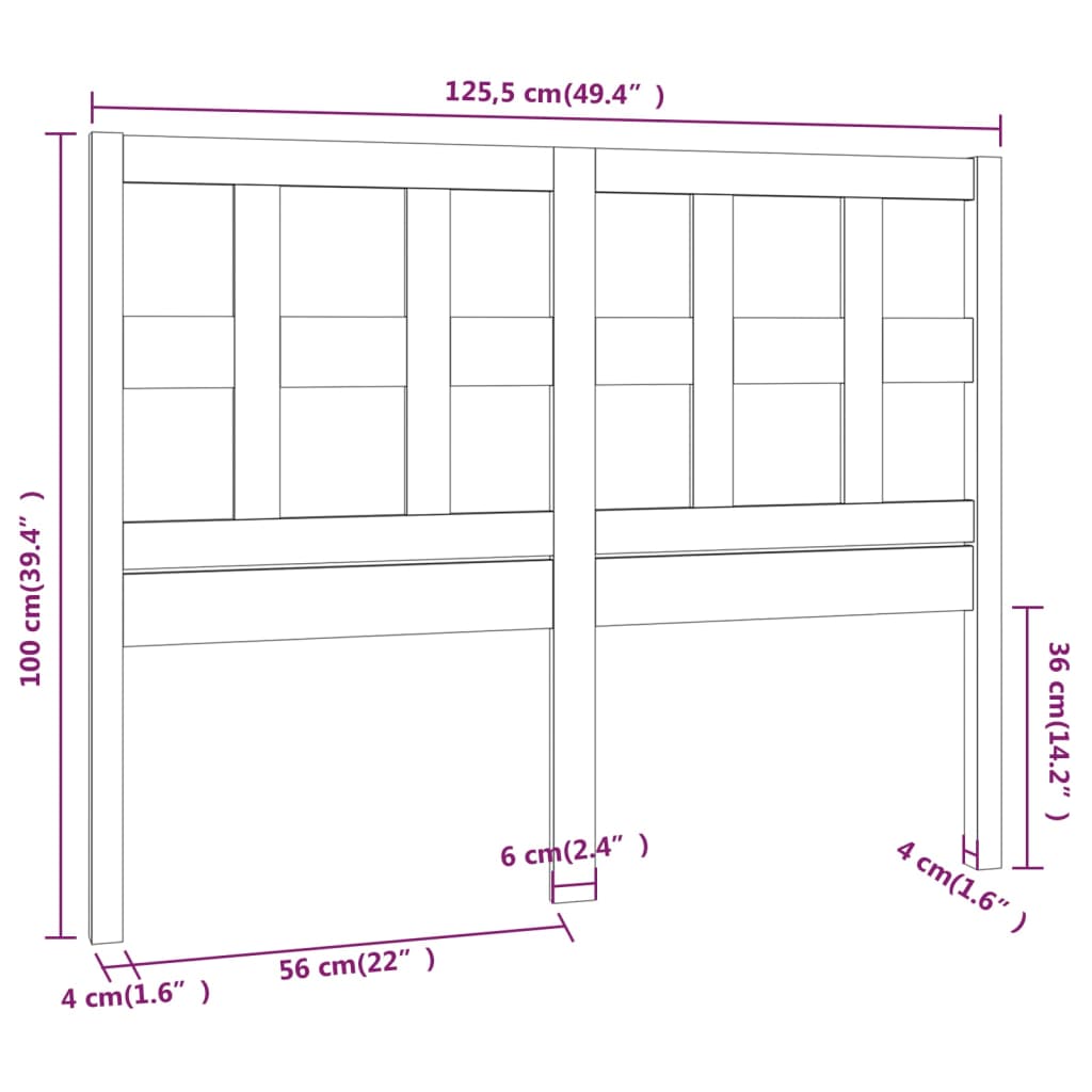 Tête de lit Blanc 125,5x4x100 cm Bois massif de pin Têtes et pieds de lit vidaXL   