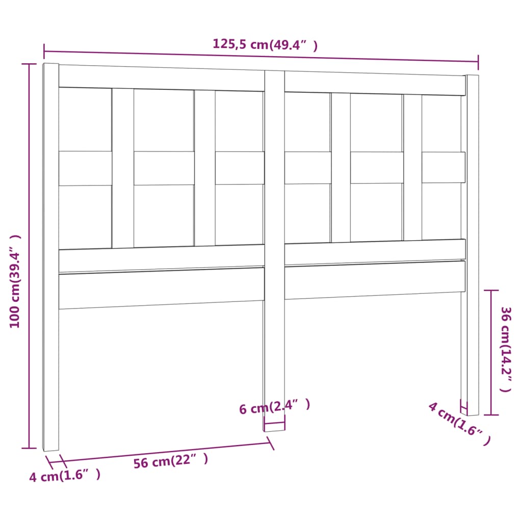 Tête de lit Noir 125,5x4x100 cm Bois massif de pin Têtes et pieds de lit vidaXL   