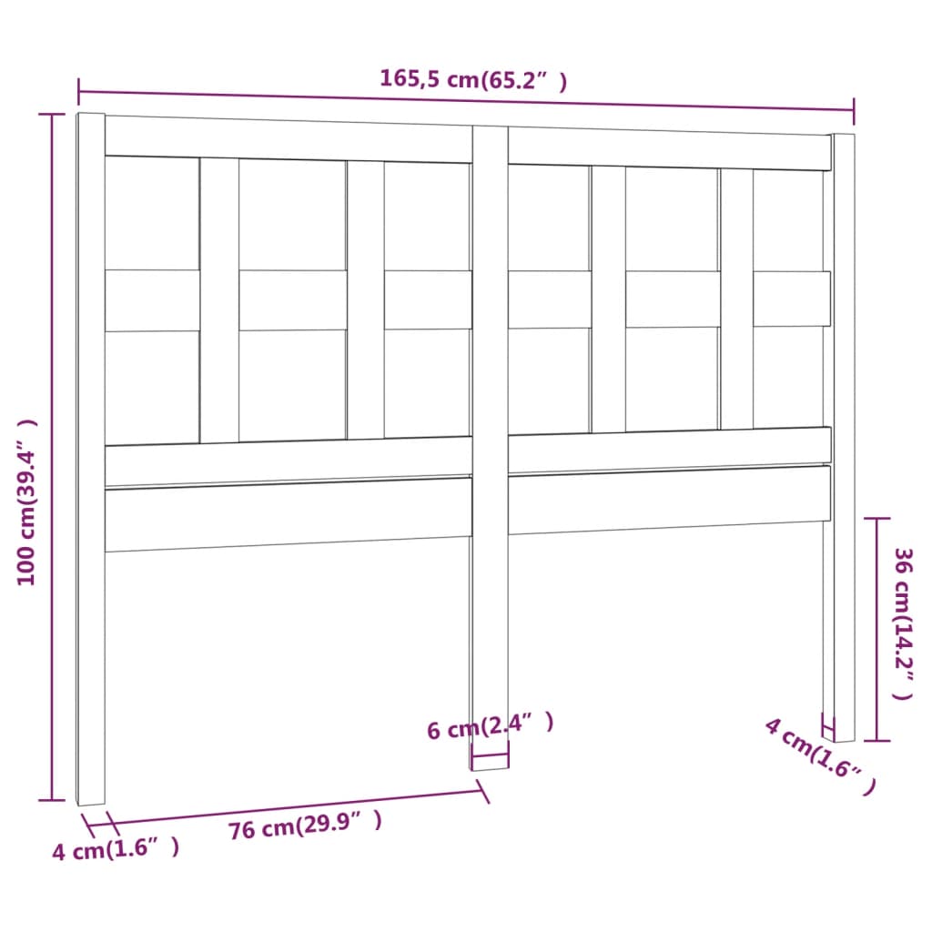 Tête de lit Gris 165,5x4x100 cm Bois massif de pin Têtes et pieds de lit vidaXL   