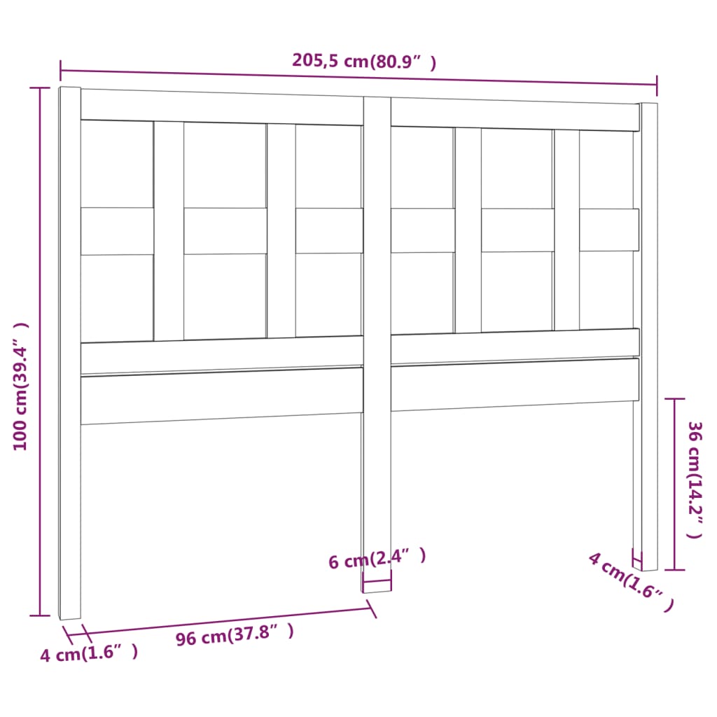 Tête de lit Gris 205,5x4x100 cm Bois massif de pin Têtes et pieds de lit vidaXL   