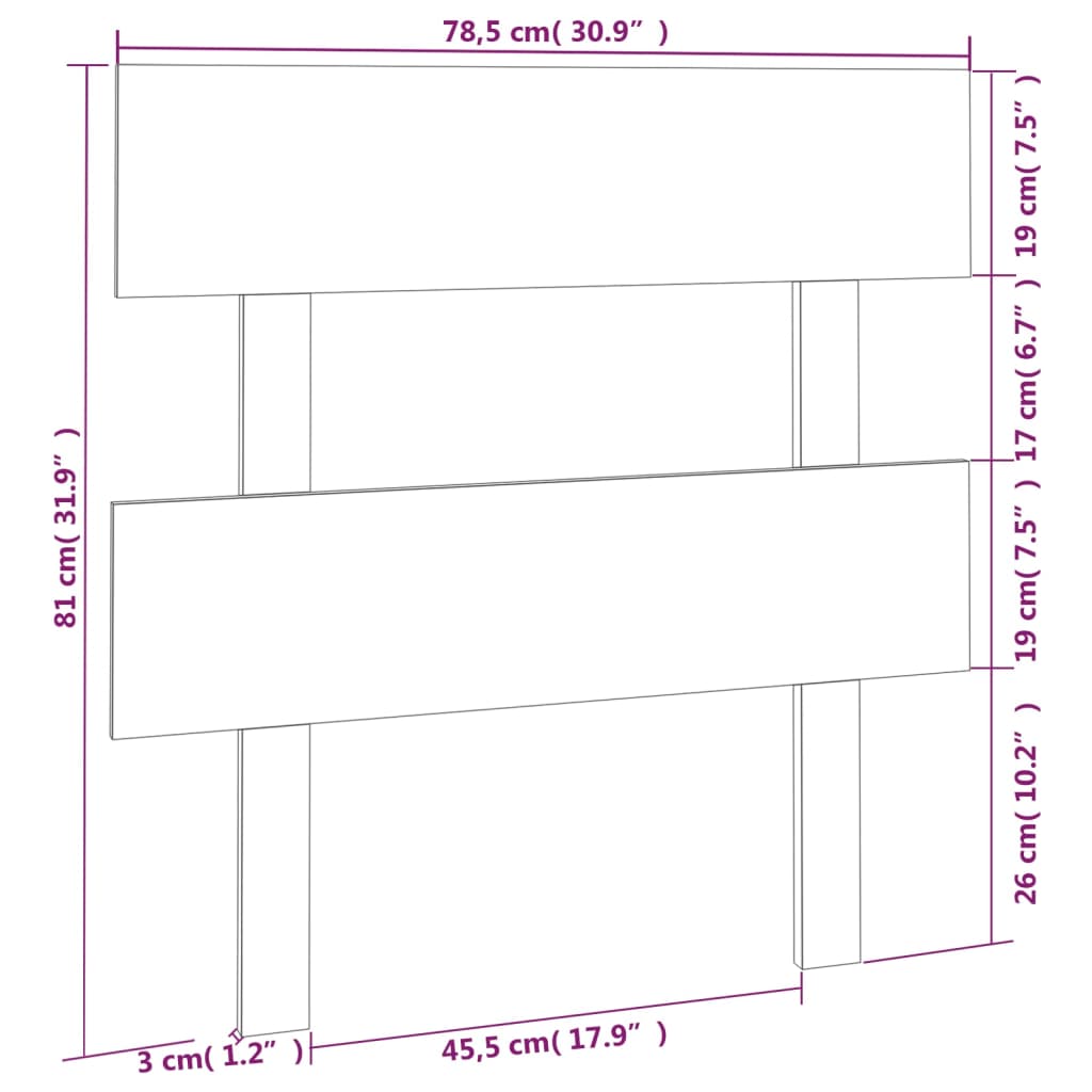 Tête de lit Noir 78,5x3x81 cm Bois massif de pin Têtes et pieds de lit vidaXL   