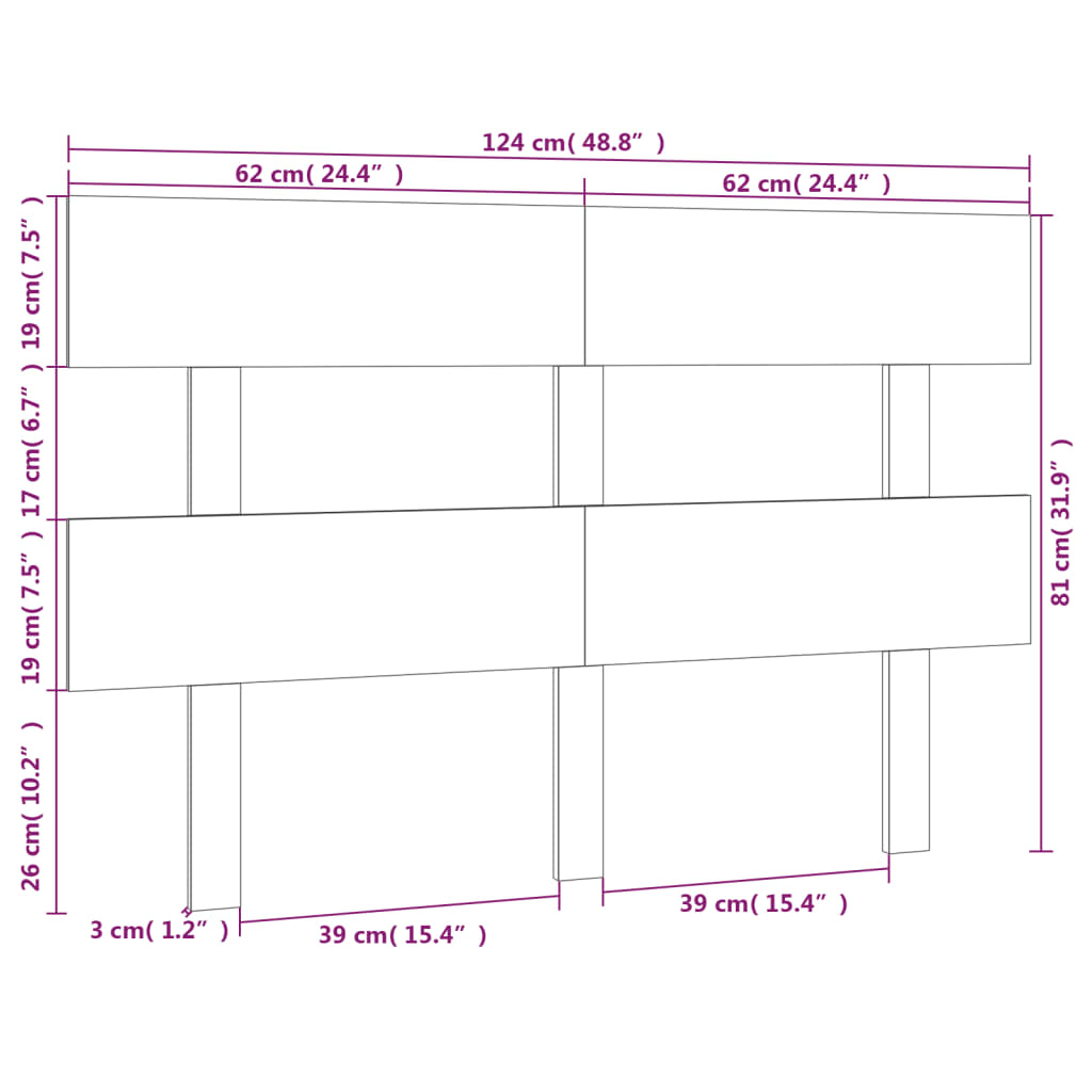 Tête de lit 124x3x81 cm Bois massif de pin Têtes et pieds de lit vidaXL   