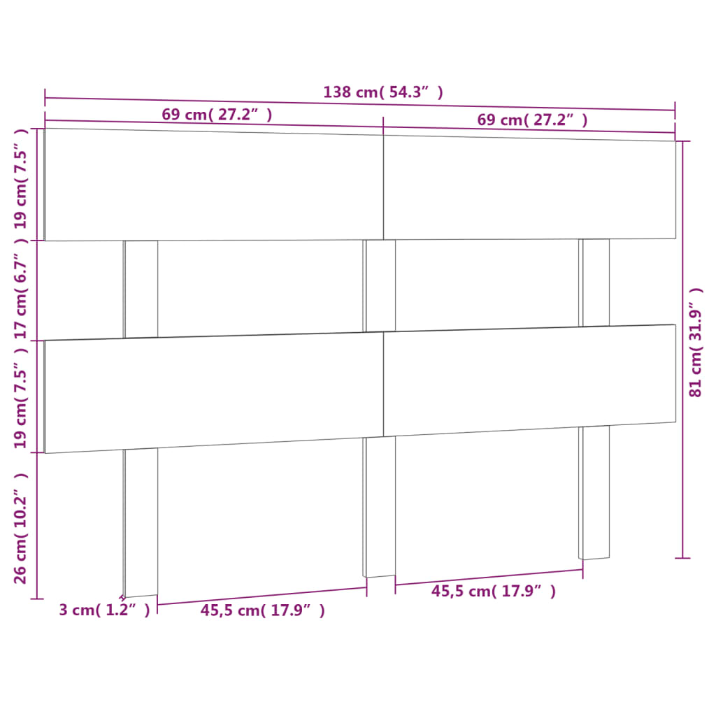 Tête de lit Noir 138x3x81 cm Bois massif de pin Têtes et pieds de lit vidaXL   