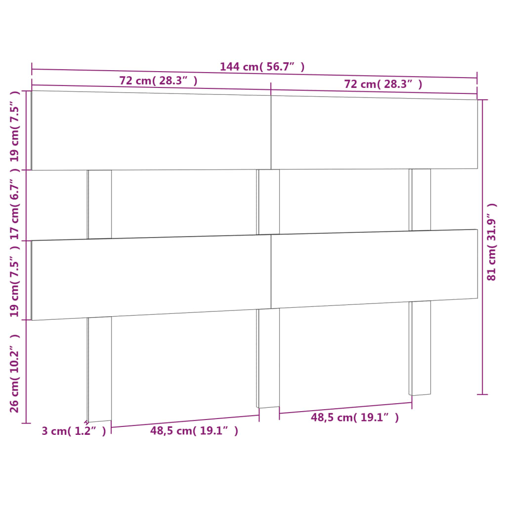 Tête de lit Gris 144x3x81 cm Bois massif de pin Têtes et pieds de lit vidaXL   