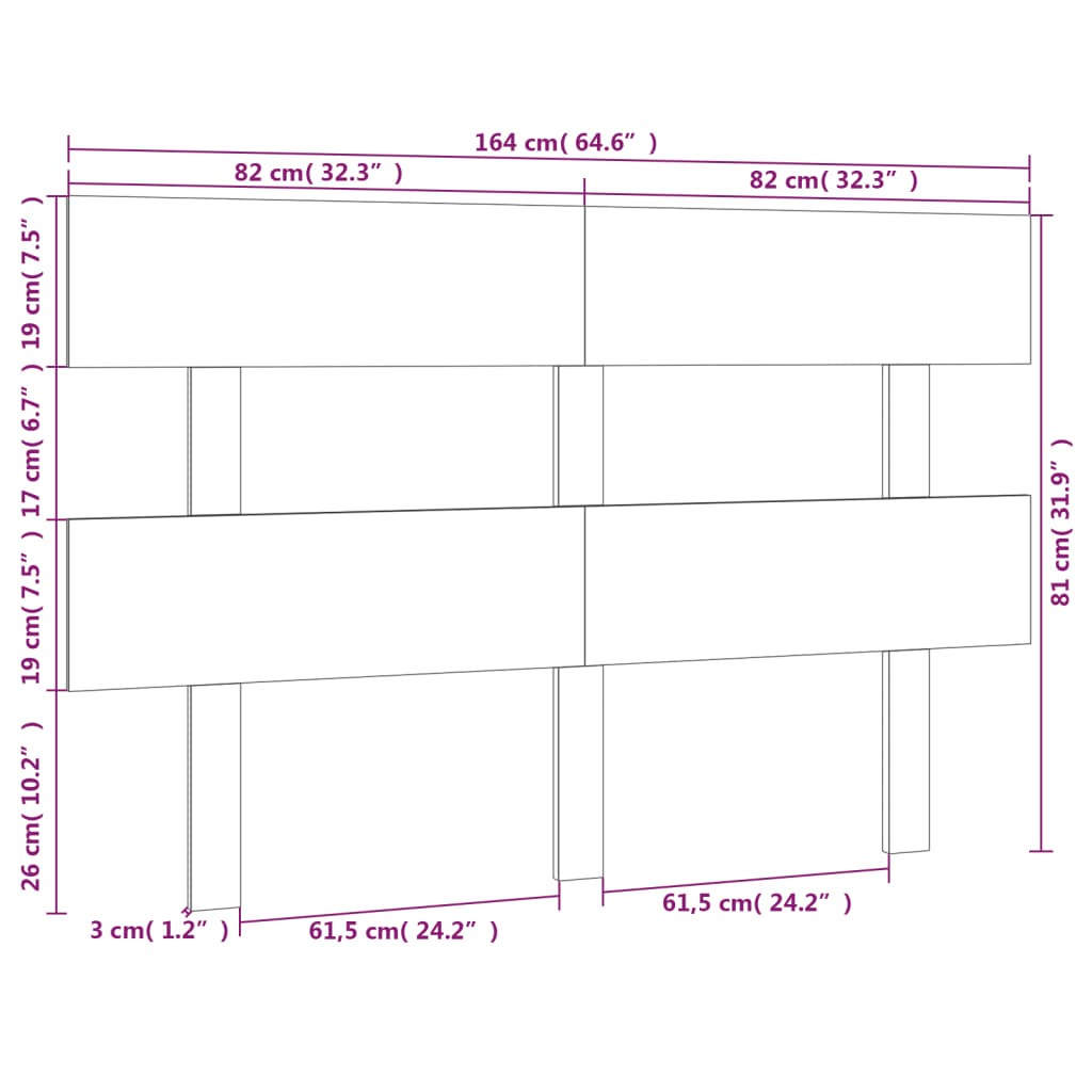 Tête de lit Noir 164x3x81 cm Bois massif de pin Têtes et pieds de lit vidaXL   