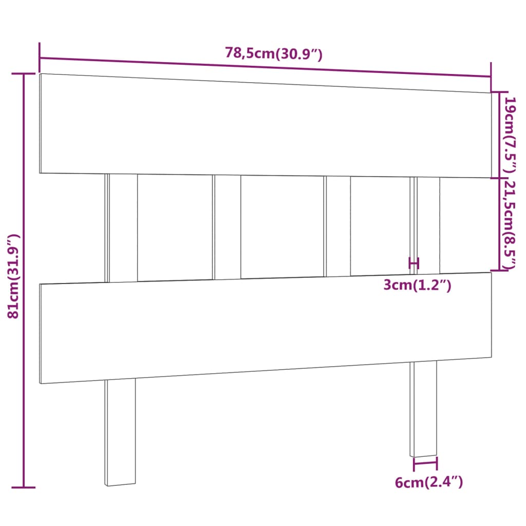 Tête de lit Noir 78,5x3x81 cm Bois massif de pin Têtes et pieds de lit vidaXL   