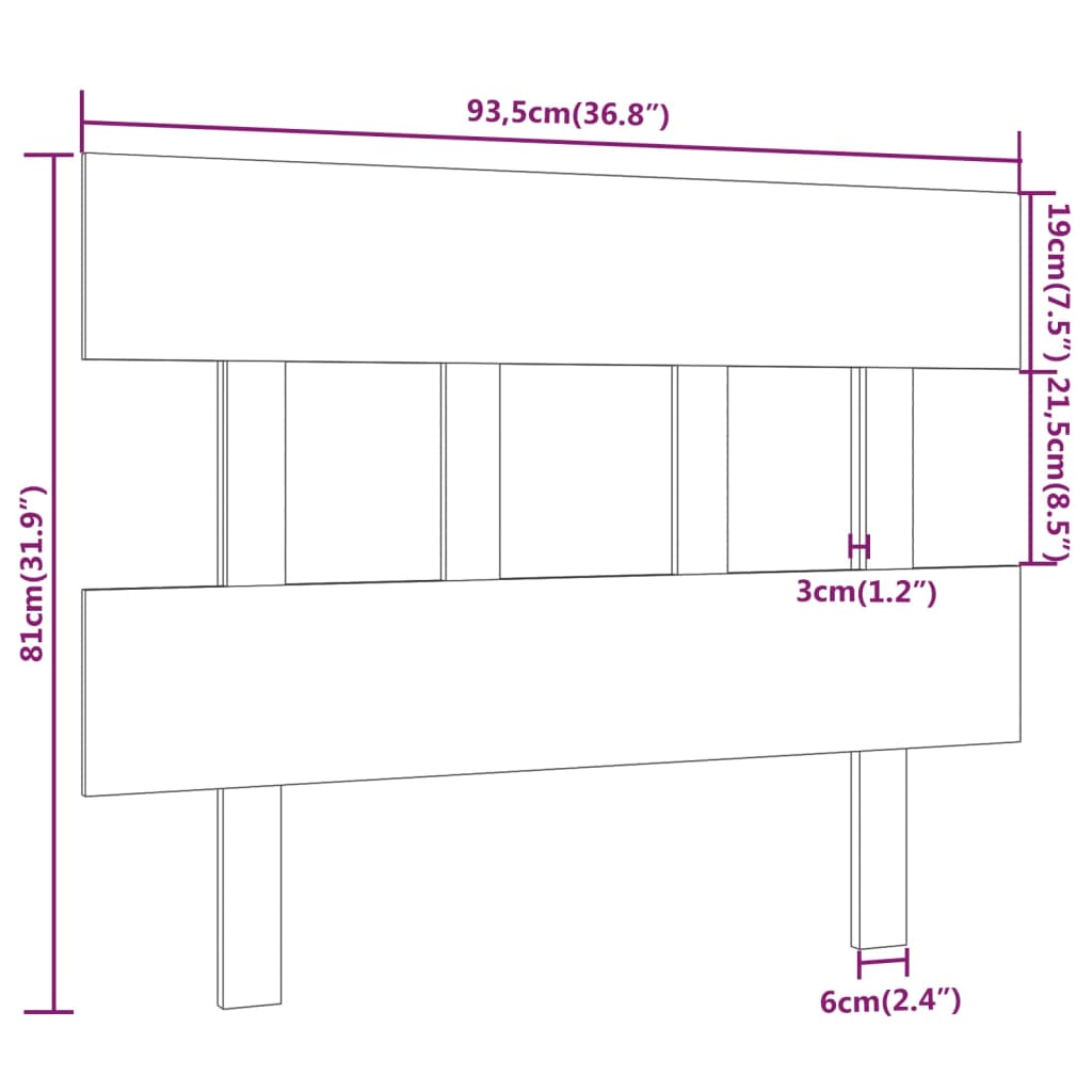 Tête de lit Gris 93,5x3x81 cm Bois massif de pin Têtes et pieds de lit vidaXL   