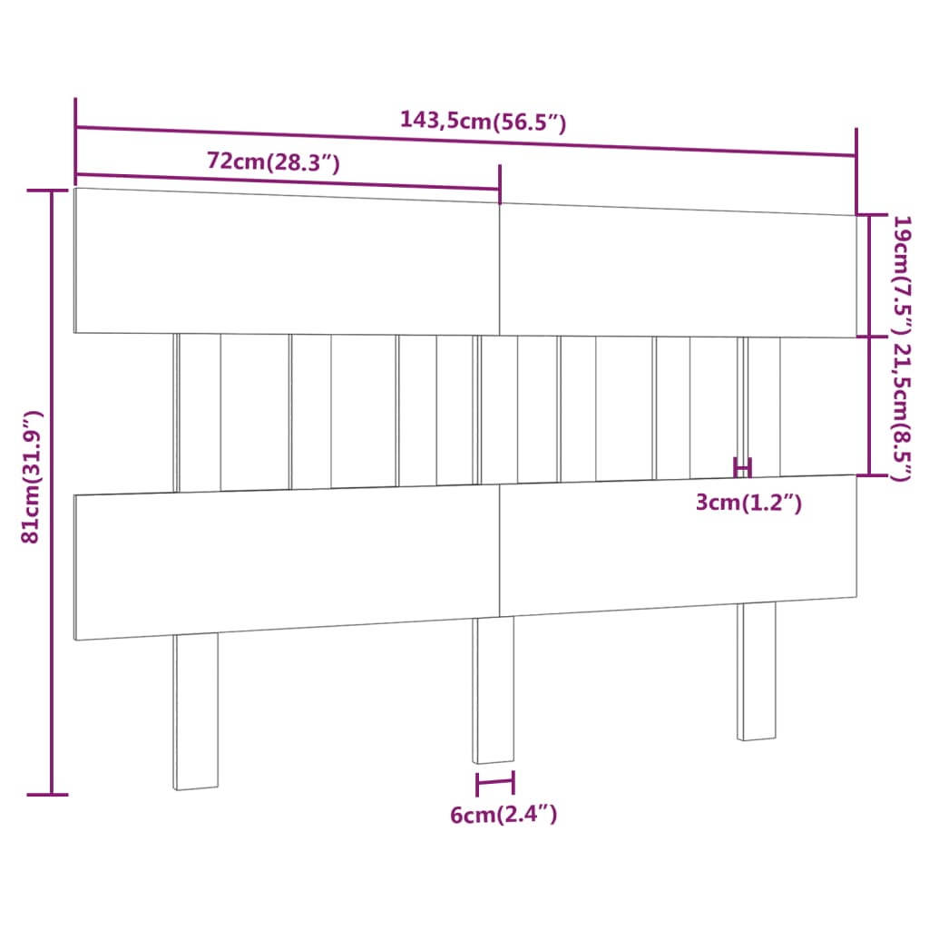 Tête de lit Noir 143,5x3x81 cm Bois massif de pin Têtes et pieds de lit vidaXL   