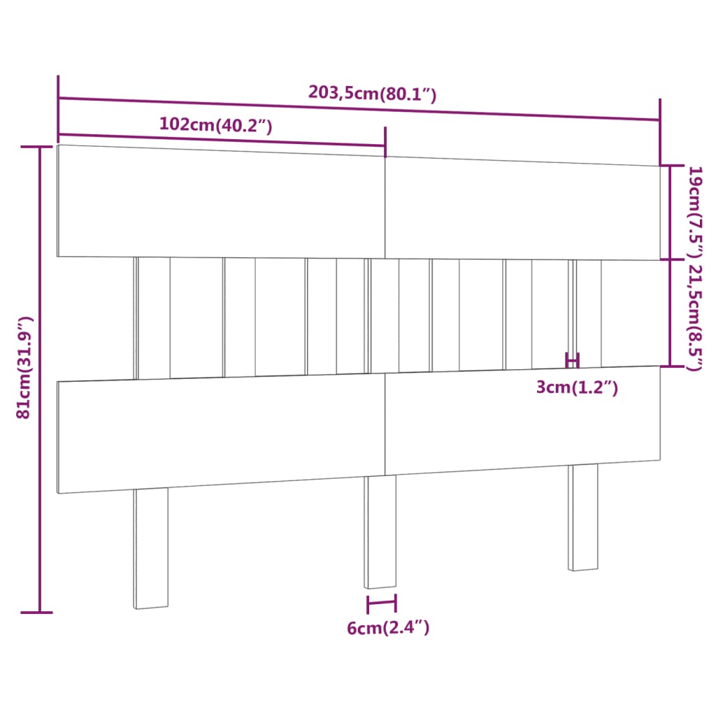 Tête de lit Noir 203,5x3x81 cm Bois massif de pin Têtes et pieds de lit vidaXL   