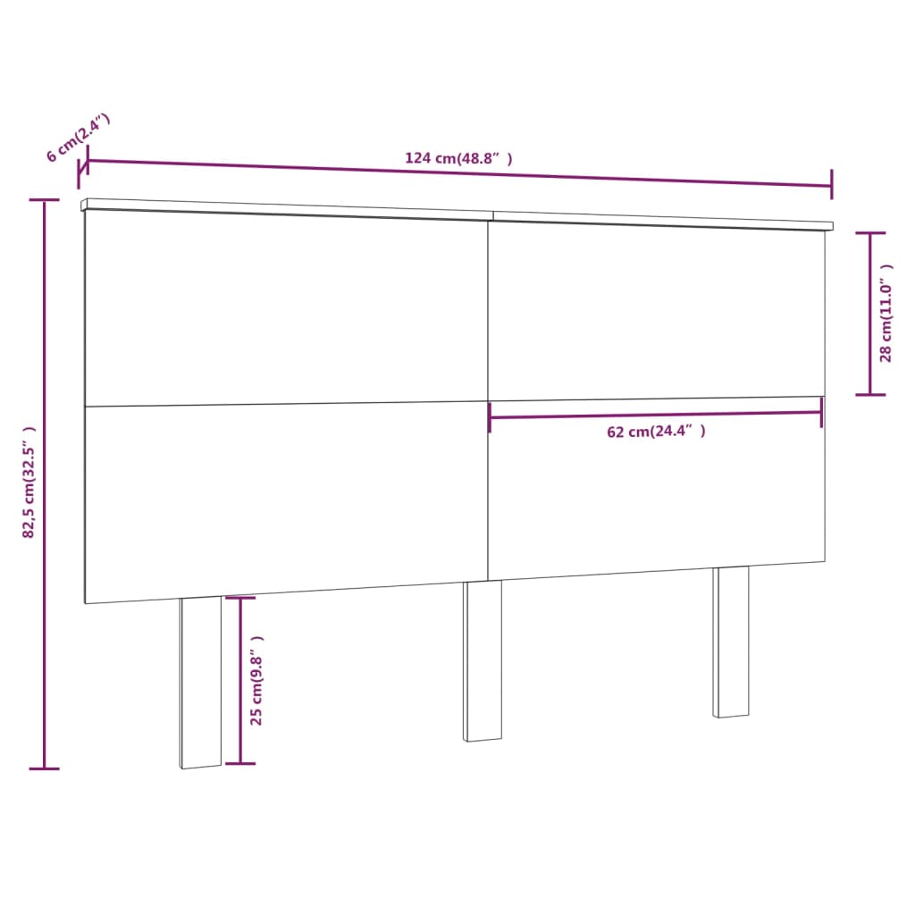 Tête de lit Noir 124x6x82,5 cm Bois massif de pin Têtes et pieds de lit vidaXL   