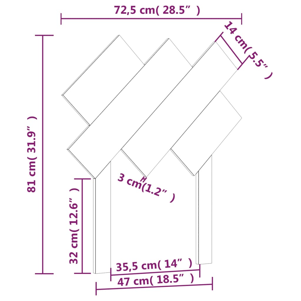 Tête de lit Gris 72,5x3x81 cm Bois massif de pin Têtes et pieds de lit vidaXL   