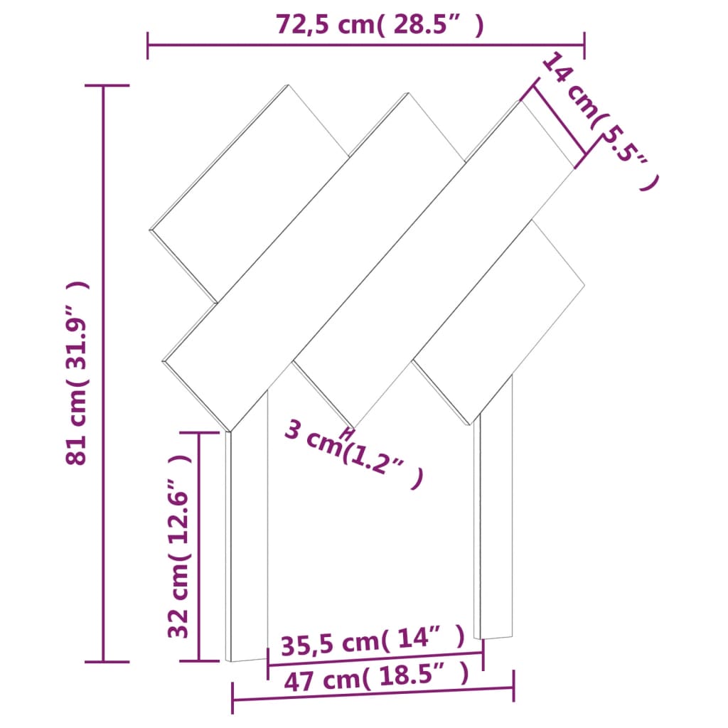 Tête de lit Noir 72,5x3x81 cm Bois massif de pin Têtes et pieds de lit vidaXL   