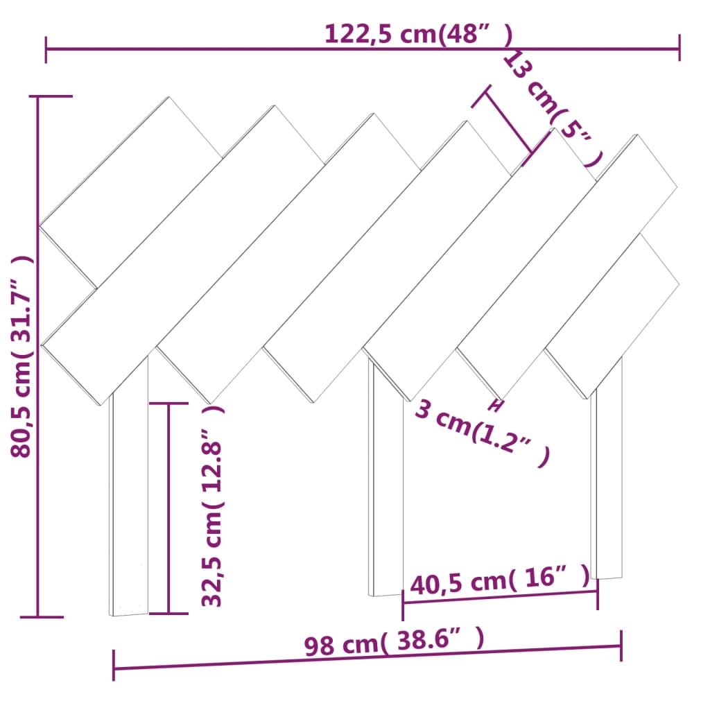 Tête de lit Noir 122,5x3x80,5 cm Bois massif de pin Têtes et pieds de lit vidaXL   