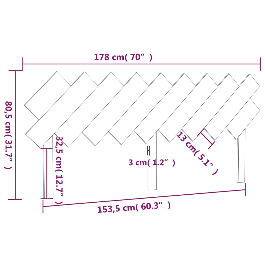 Tête de lit Noir 178x3x80,5 cm Bois massif de pin Têtes et pieds de lit vidaXL   