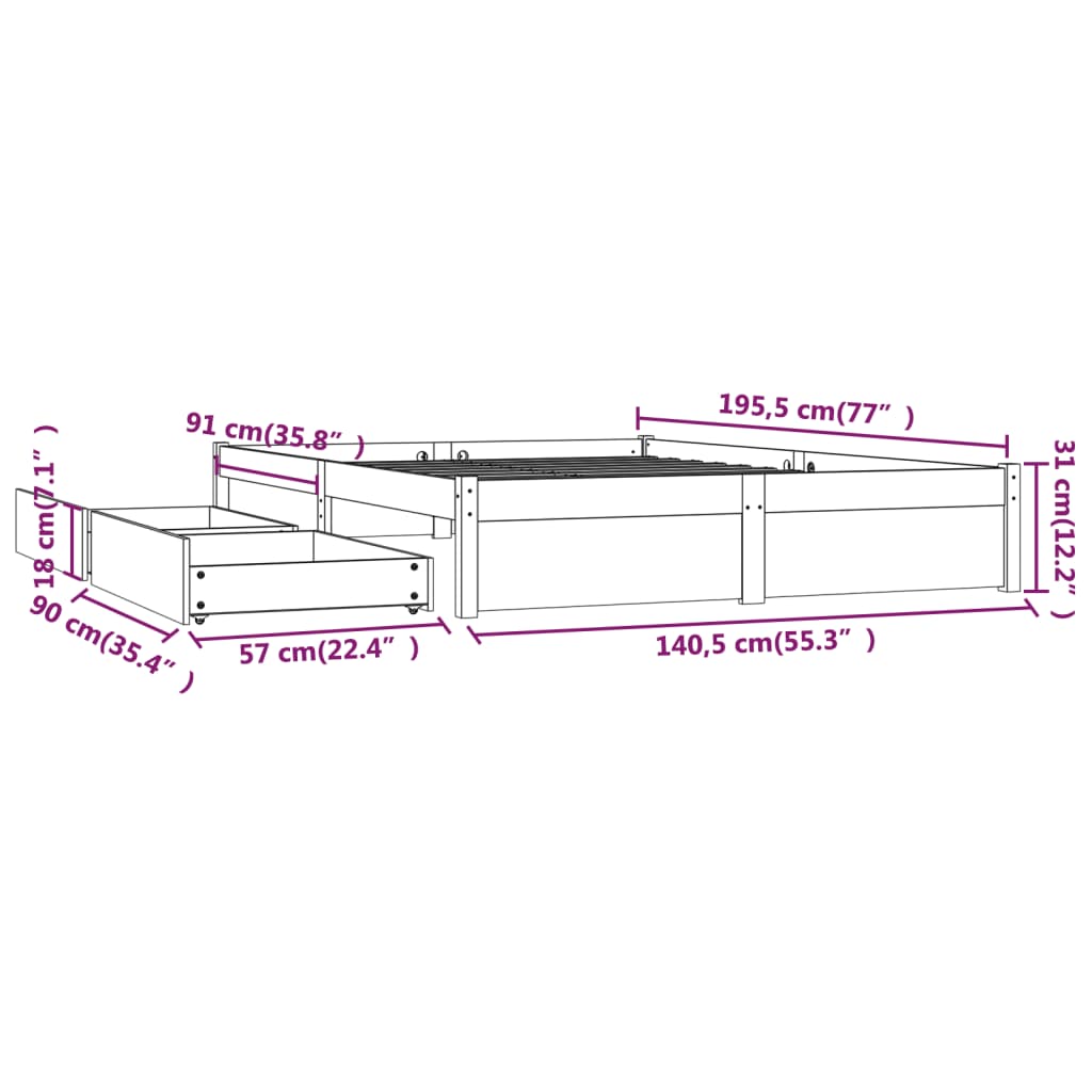 Cadre de lit avec tiroirs Blanc 135x190 cm Double Lits & cadres de lit vidaXL   