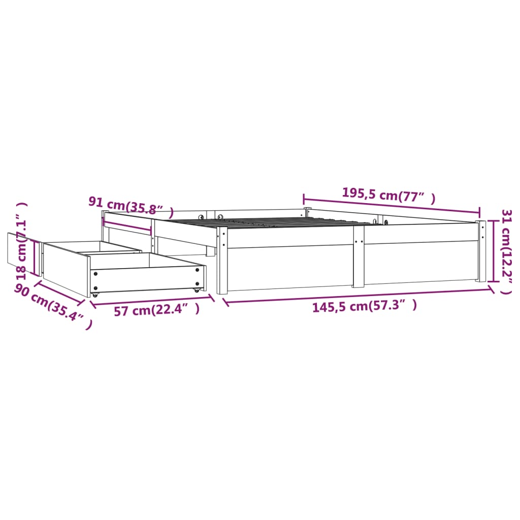 Cadre de lit avec tiroirs Blanc 140x190 cm Lits & cadres de lit vidaXL   