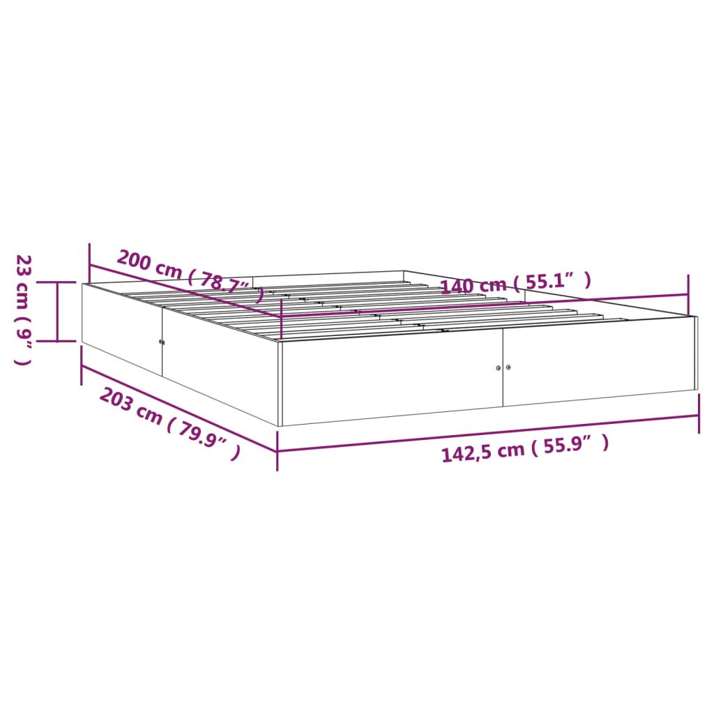 Cadre de lit Bois massif 140x200 cm Lits & cadres de lit vidaXL   