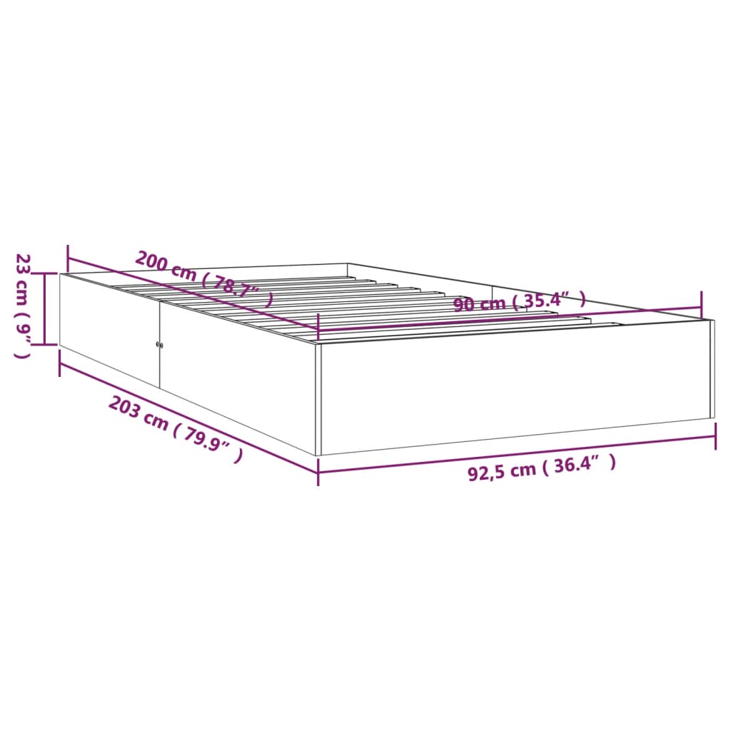 Cadre de lit bois massif 90x200 cm Lits & cadres de lit vidaXL   