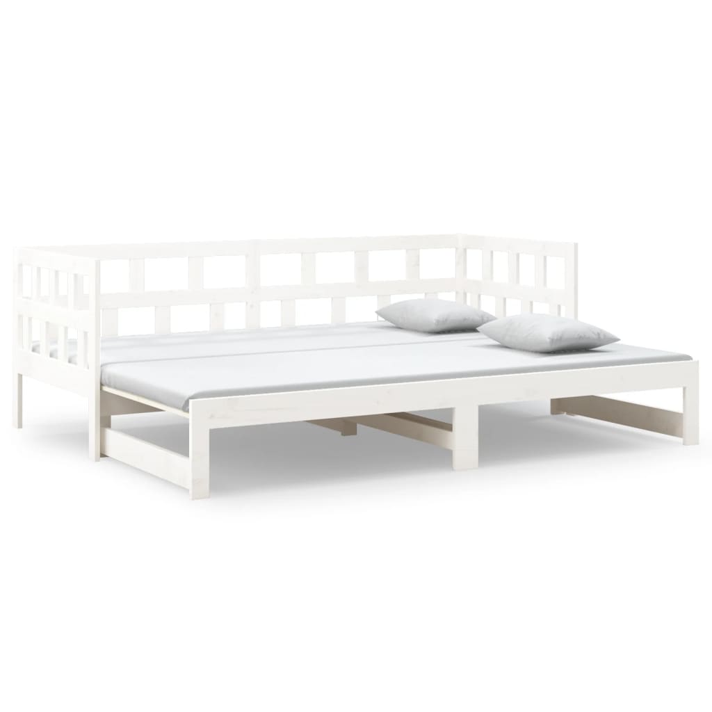 Lit coulissant blanc bois de pin massif 2x(90x200) cm Lits & cadres de lit vidaXL   