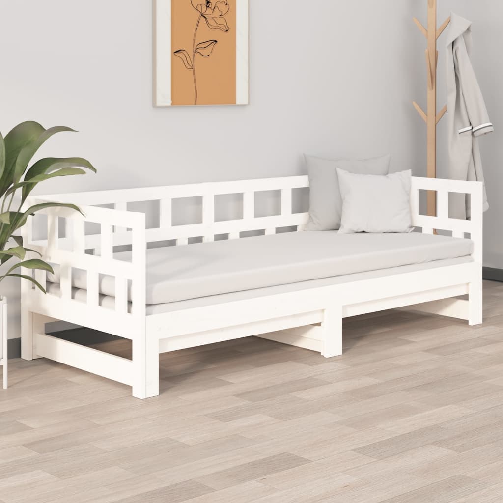 Lit coulissant blanc bois de pin massif 2x(90x200) cm Lits & cadres de lit vidaXL   