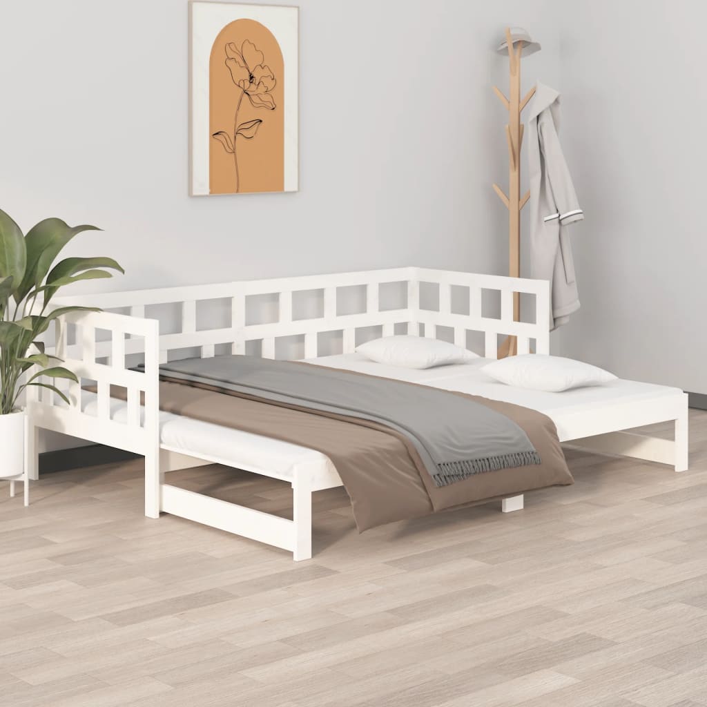 Lit coulissant blanc bois de pin massif 2x(90x200) cm Lits & cadres de lit vidaXL   