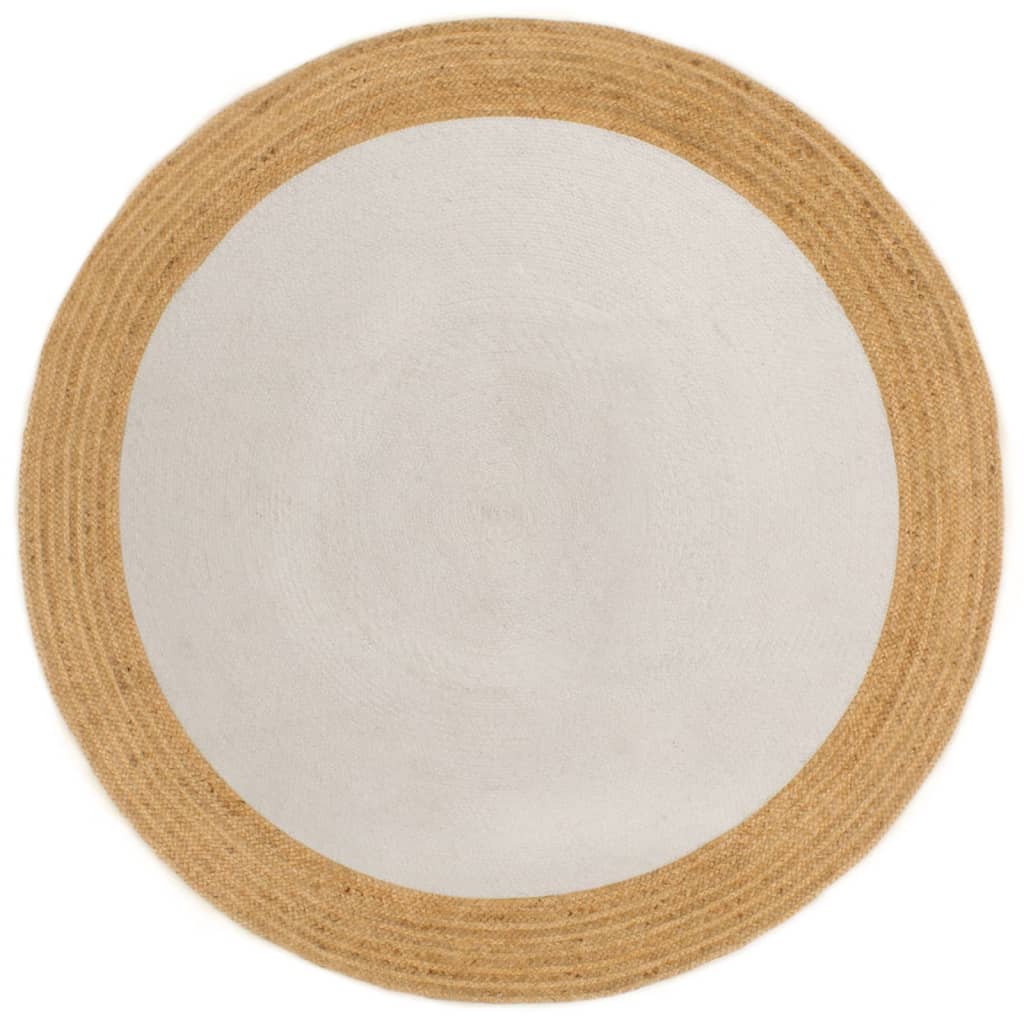 Tapis tressé Blanc et naturel 90 cm Jute et coton Rond Tapis vidaXL   