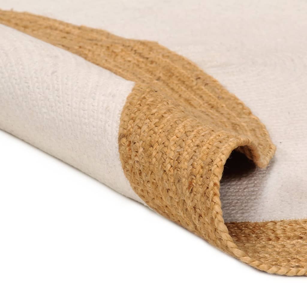 Tapis tressé Blanc et naturel 90 cm Jute et coton Rond Tapis vidaXL   