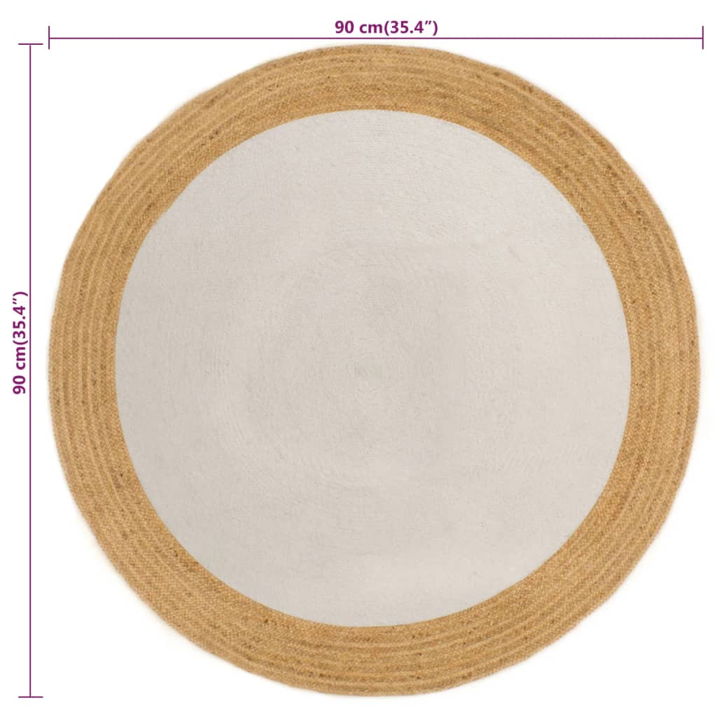 Tapis tressé Blanc et naturel 90 cm Jute et coton Rond Tapis vidaXL   