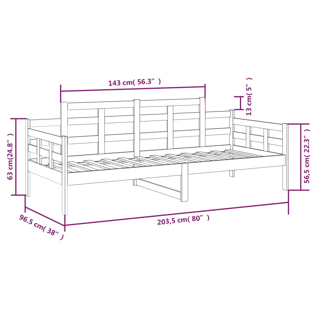 Lit de jour Bois massif de pin 90x200 cm Lits & cadres de lit vidaXL   